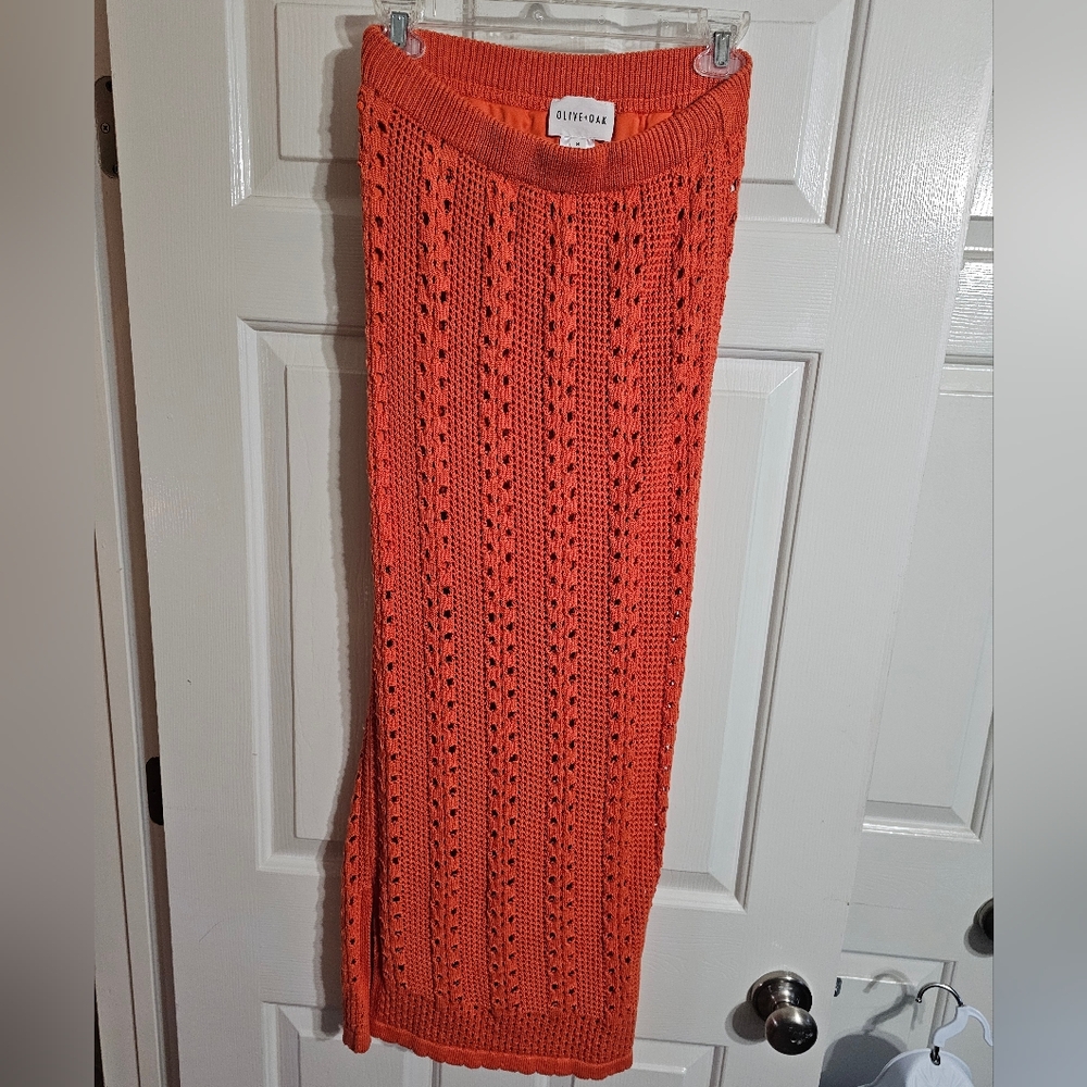 Olive & Oak Women’s M Crochet Knit Orange Maxi Skirt Boho Coastal Festival - Picture 2 of 7